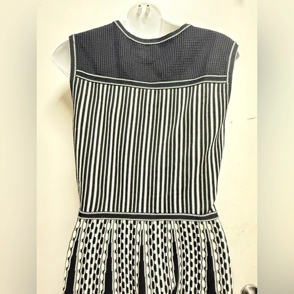 Tory Burch Black and White Geometric Midi Dress Size S